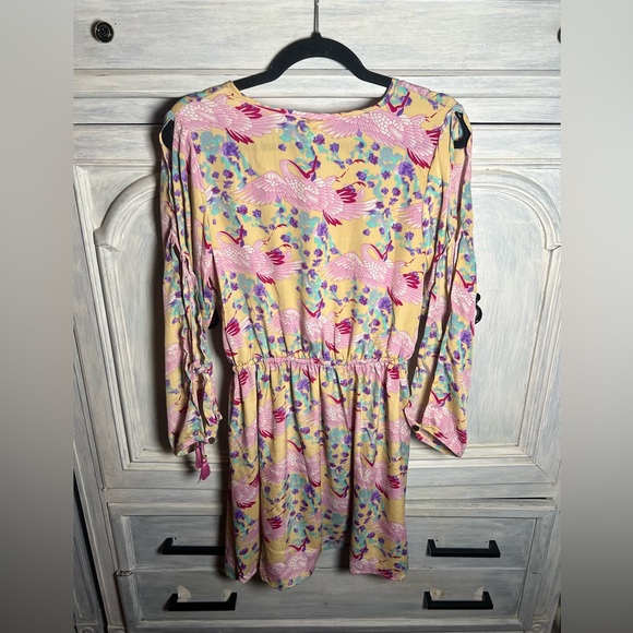 RAGA Nude Floral Wing Print Open Sleeve Mini Dress Boho - Picture 8 of 8